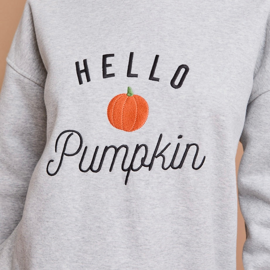 "Hello Pumpkin" Embroidered Crewneck Sweatshirt