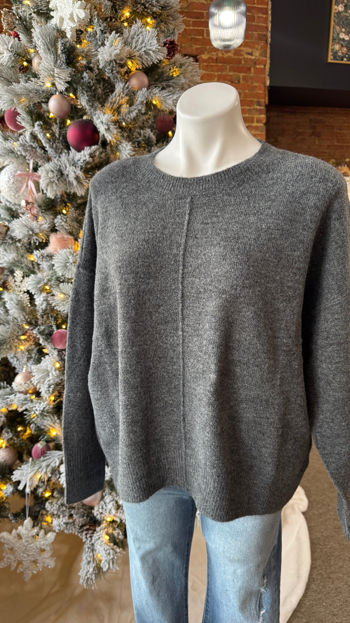 Front Seam Knit Sweater: Grey