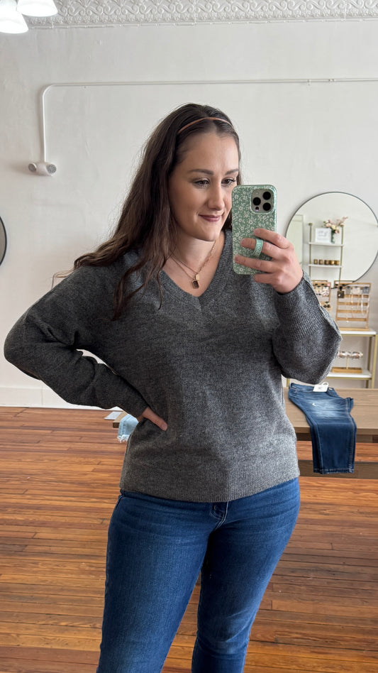 V-Neck Sweater: Grey