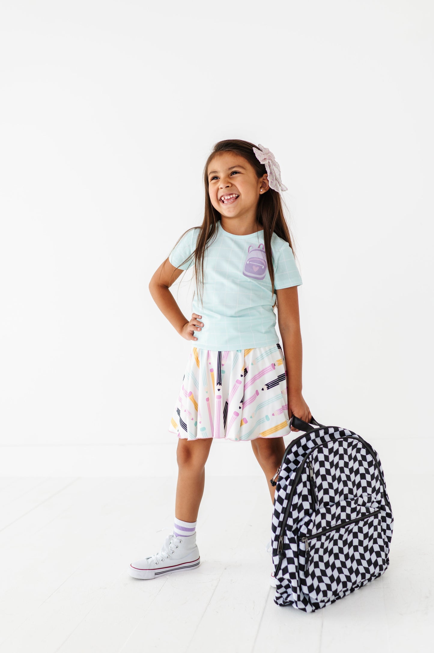 Purple Pocket Backpack Gridded Mint Tee