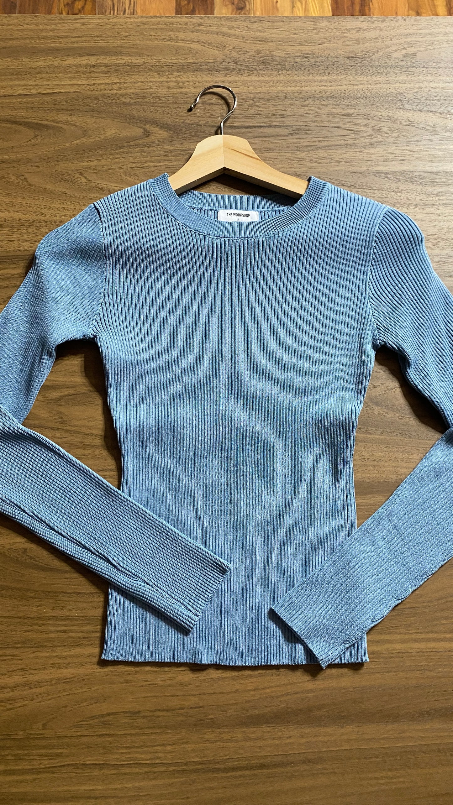 Ribbed Knit Top: Dusty Blue
