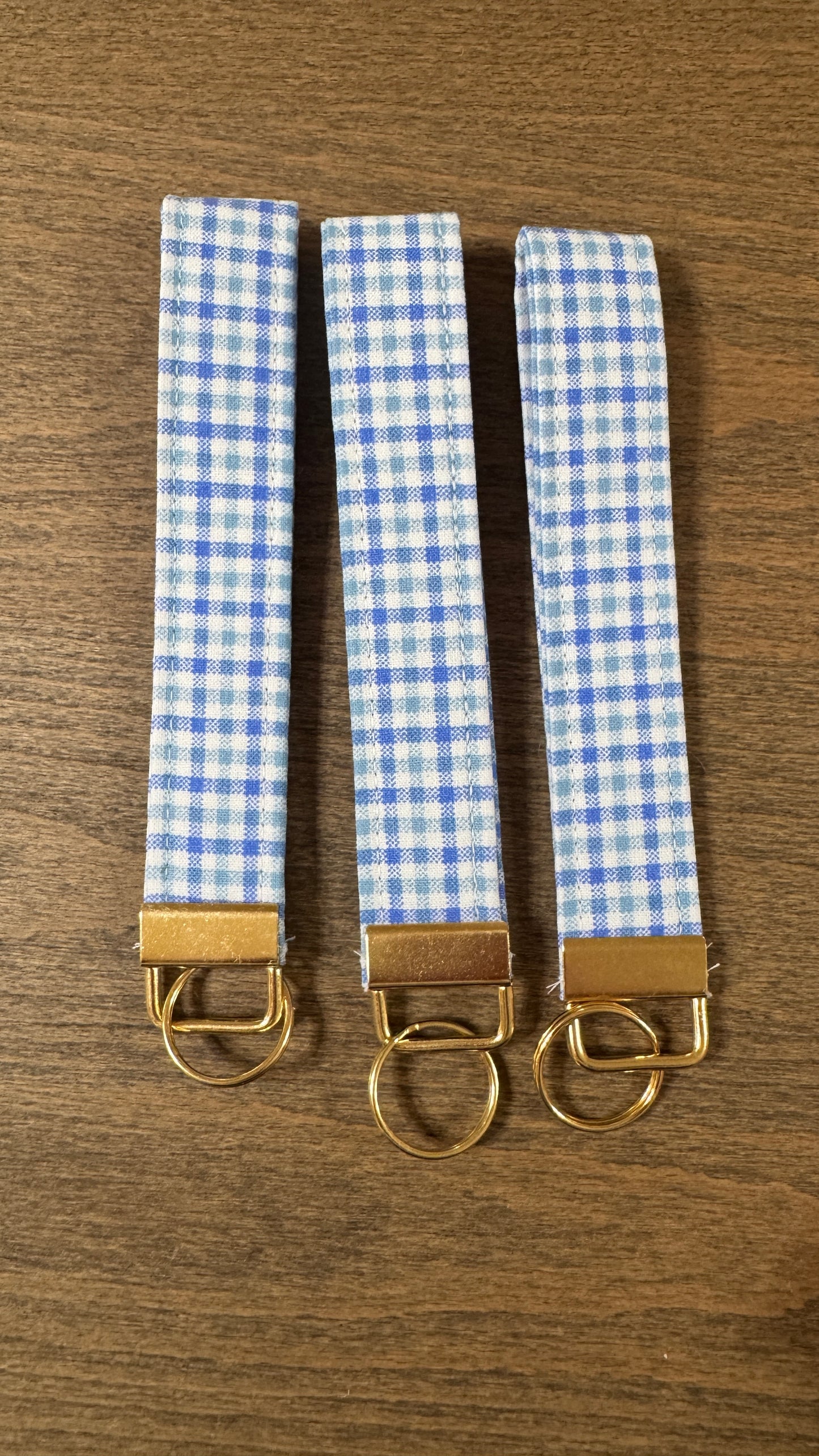 Blue Plaid Wristlet Smooth Gold Clasp- Handmade