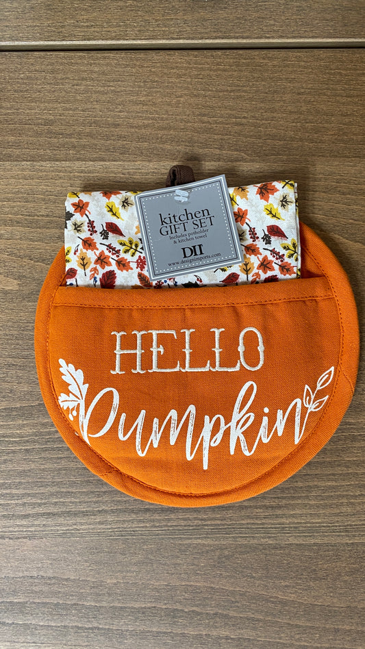 Hello Pumpkin Potholder and Matching Towel Gift Set