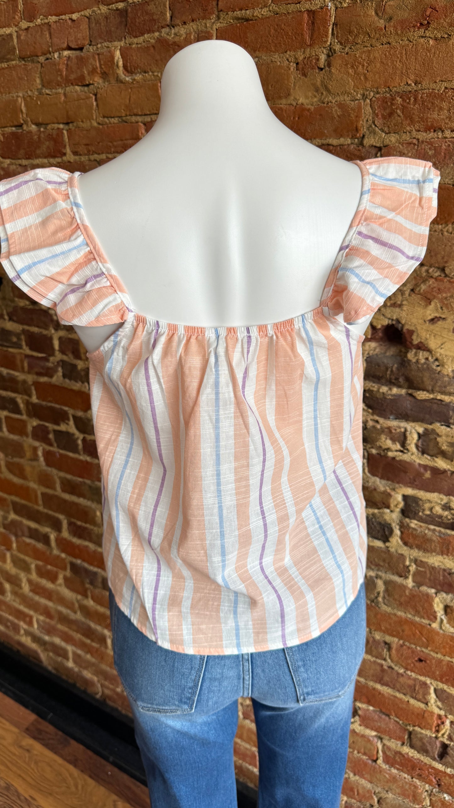 Peach Striped Tank Top: Small-3XL