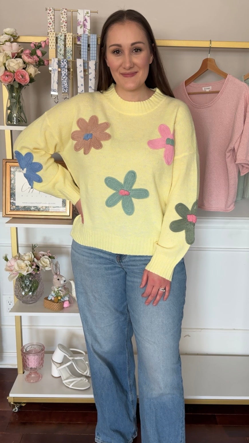 Yellow Floral Detail Sweater
