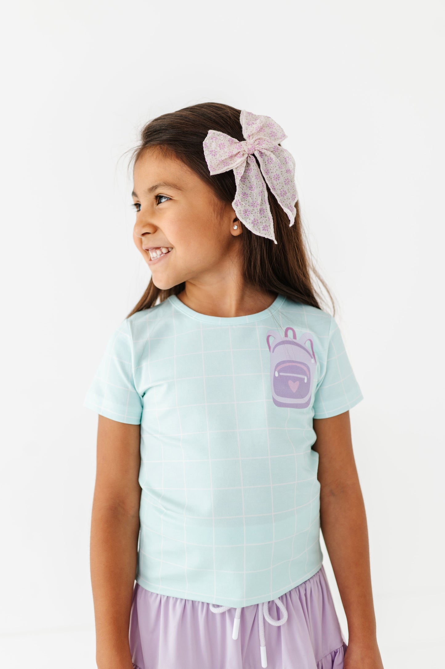 Purple Pocket Backpack Gridded Mint Tee
