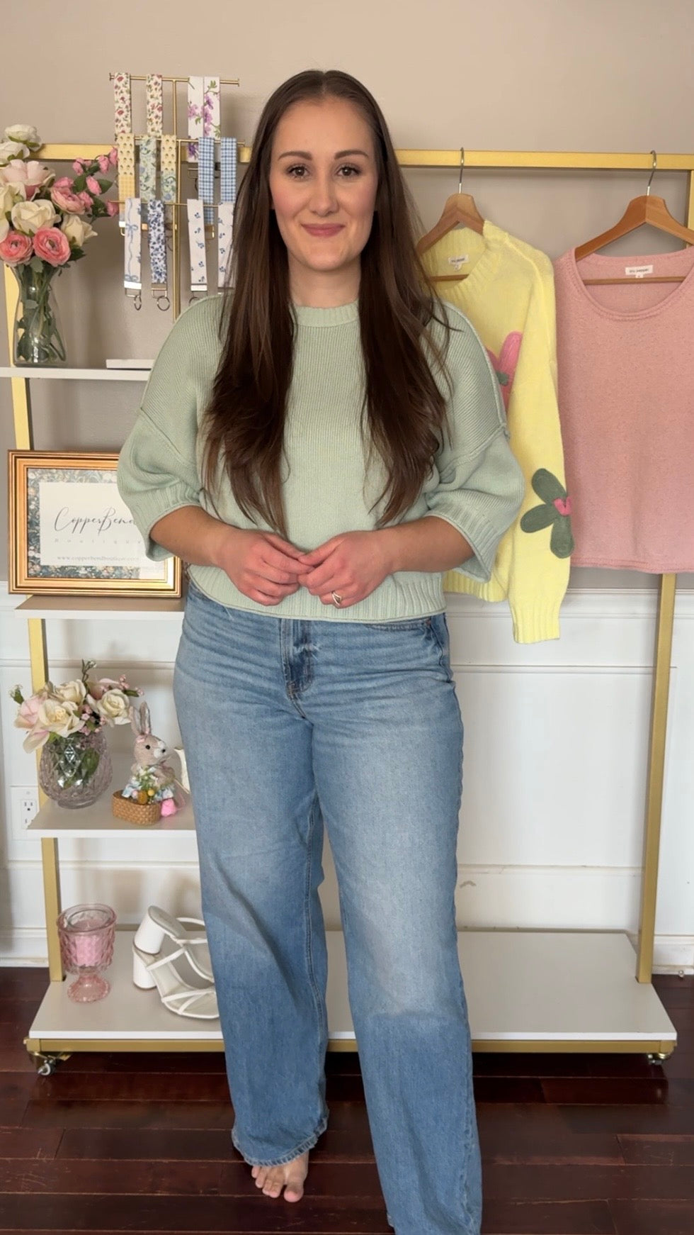 Cropped Boxy Short Sleeve Sweater-Sage Green