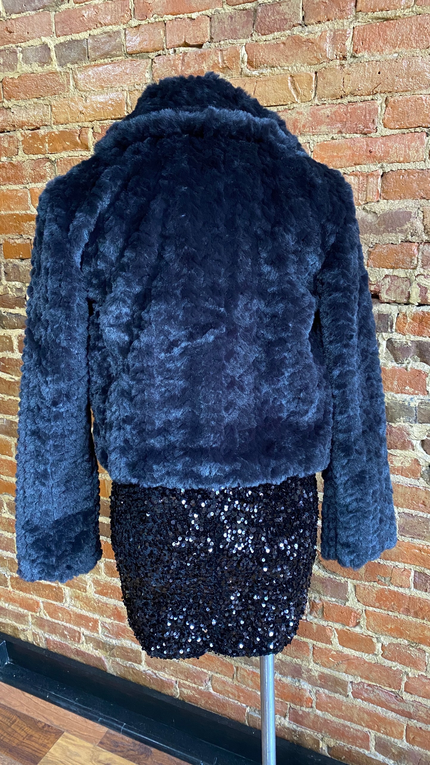 Cropped Black Faux Fur Coat