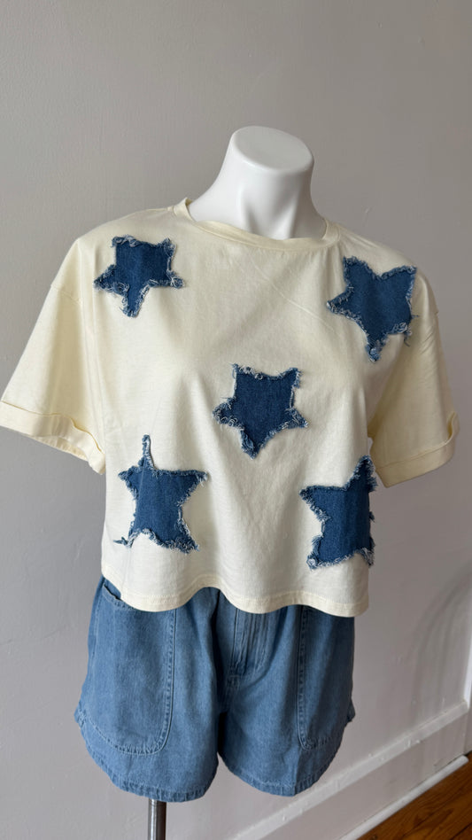 Denim Star Front Cropped Tee