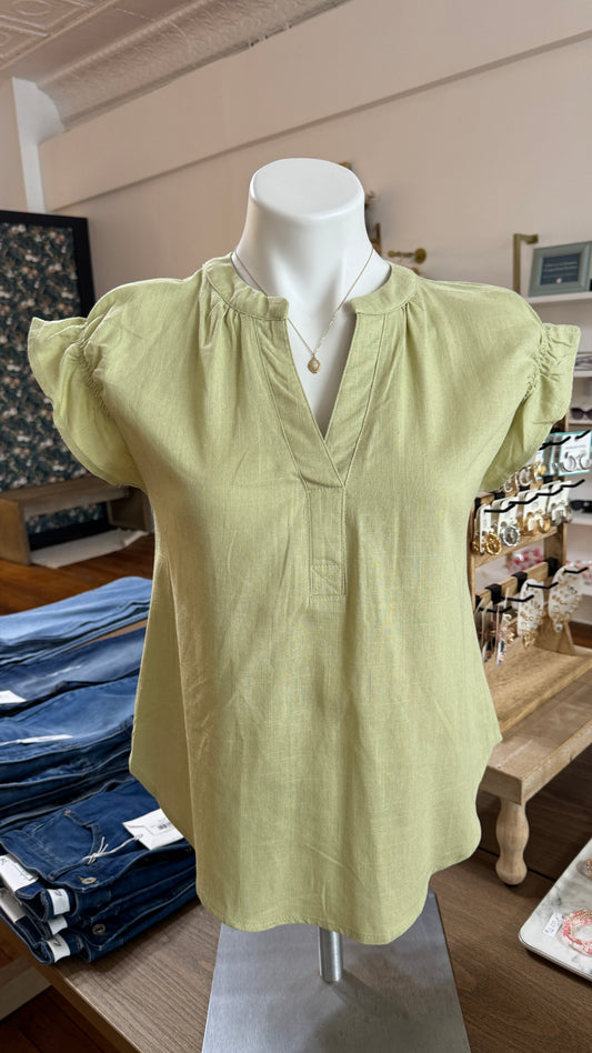 Linen Blend Blouse Small-3XL: Olive