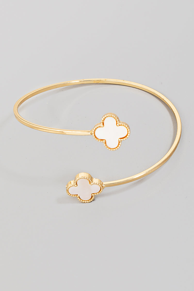 Clover Open Cuff Bracelet: White & Gold