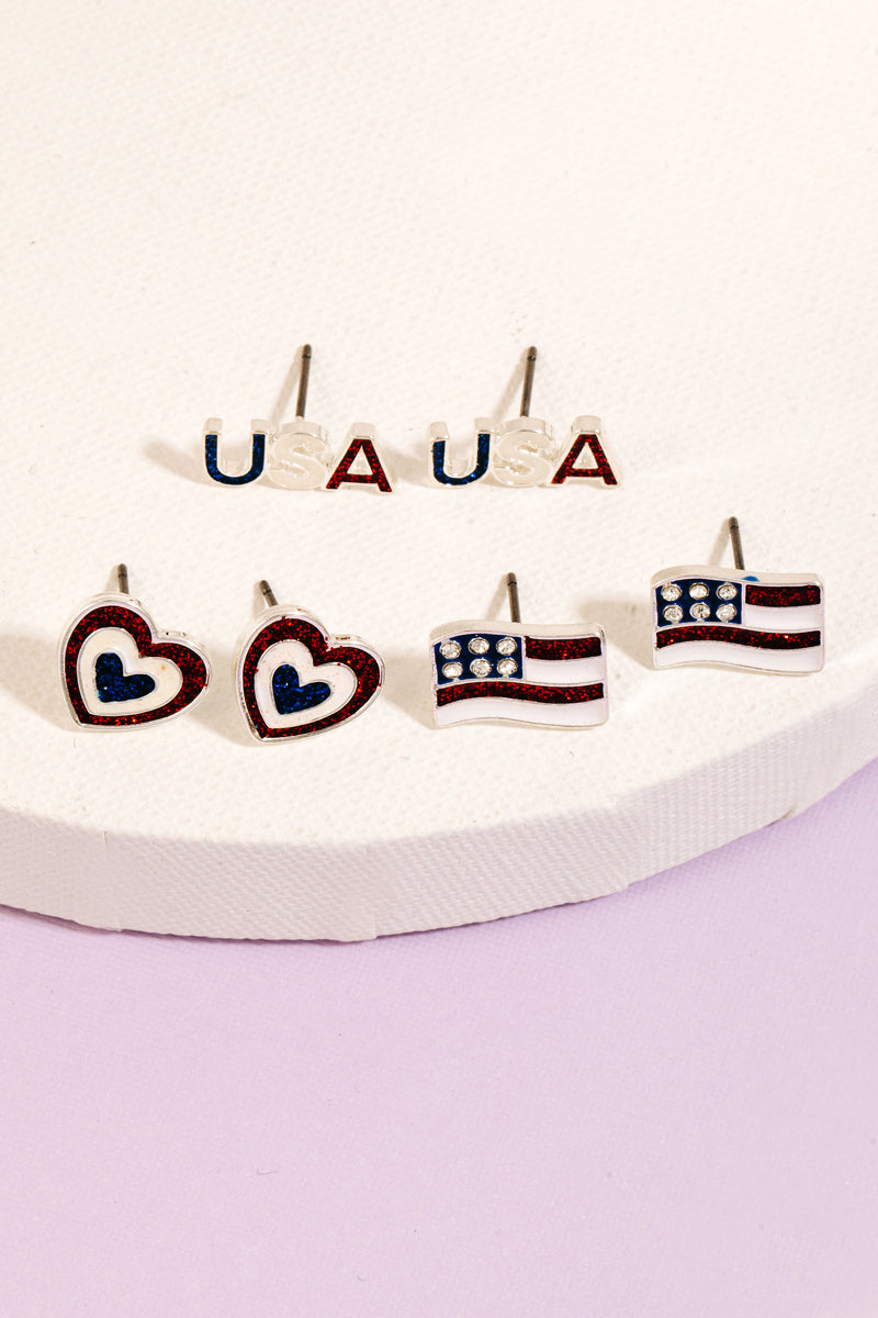 Red, White, & Blue U.S.A. Themed Earring Set