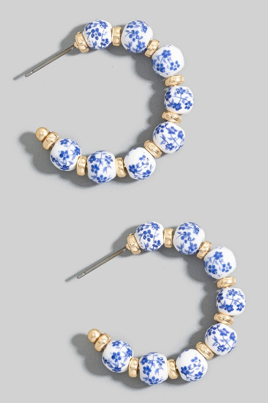 Floral Ceramic Hoop Earrings