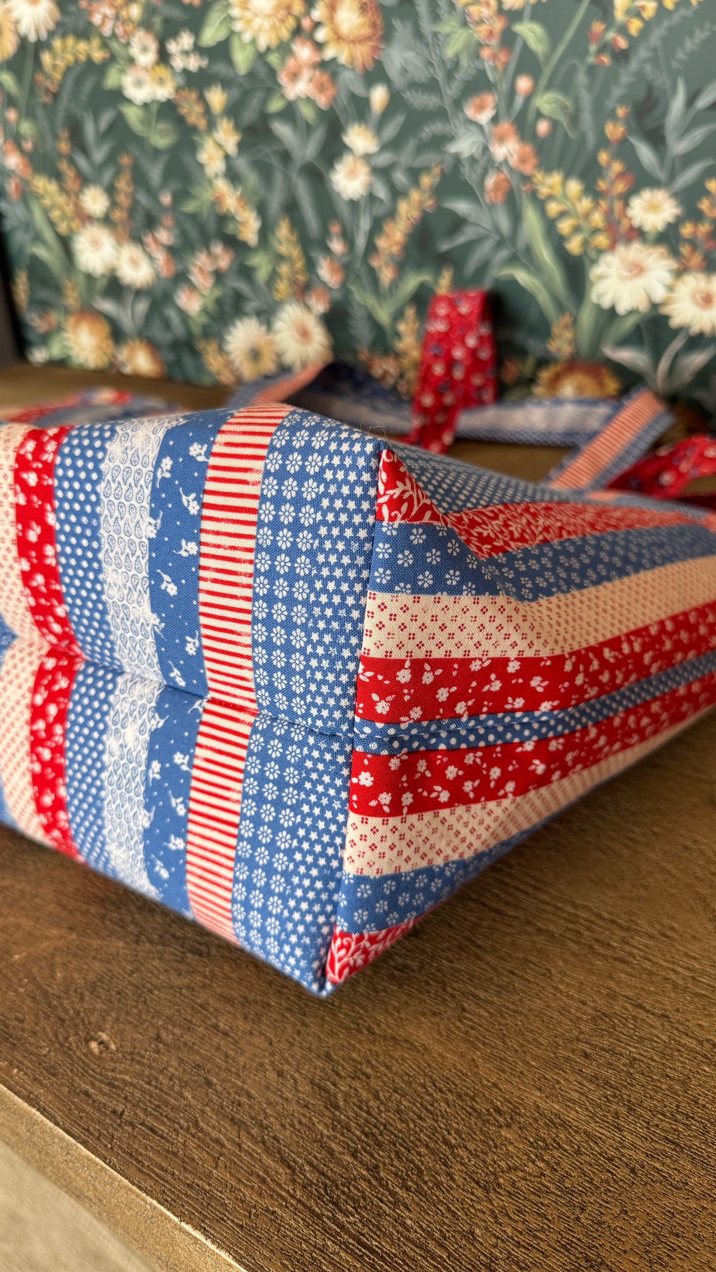 Handmade By Samantha XL Tote Bag: Americana Stripes With Bow Tie Closure