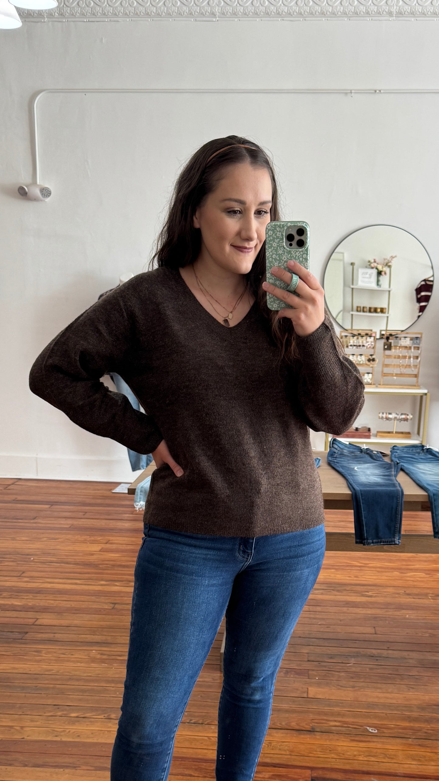 V-Neck Sweater: Brown