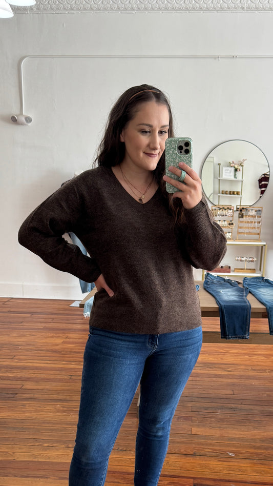 V-Neck Sweater: Brown