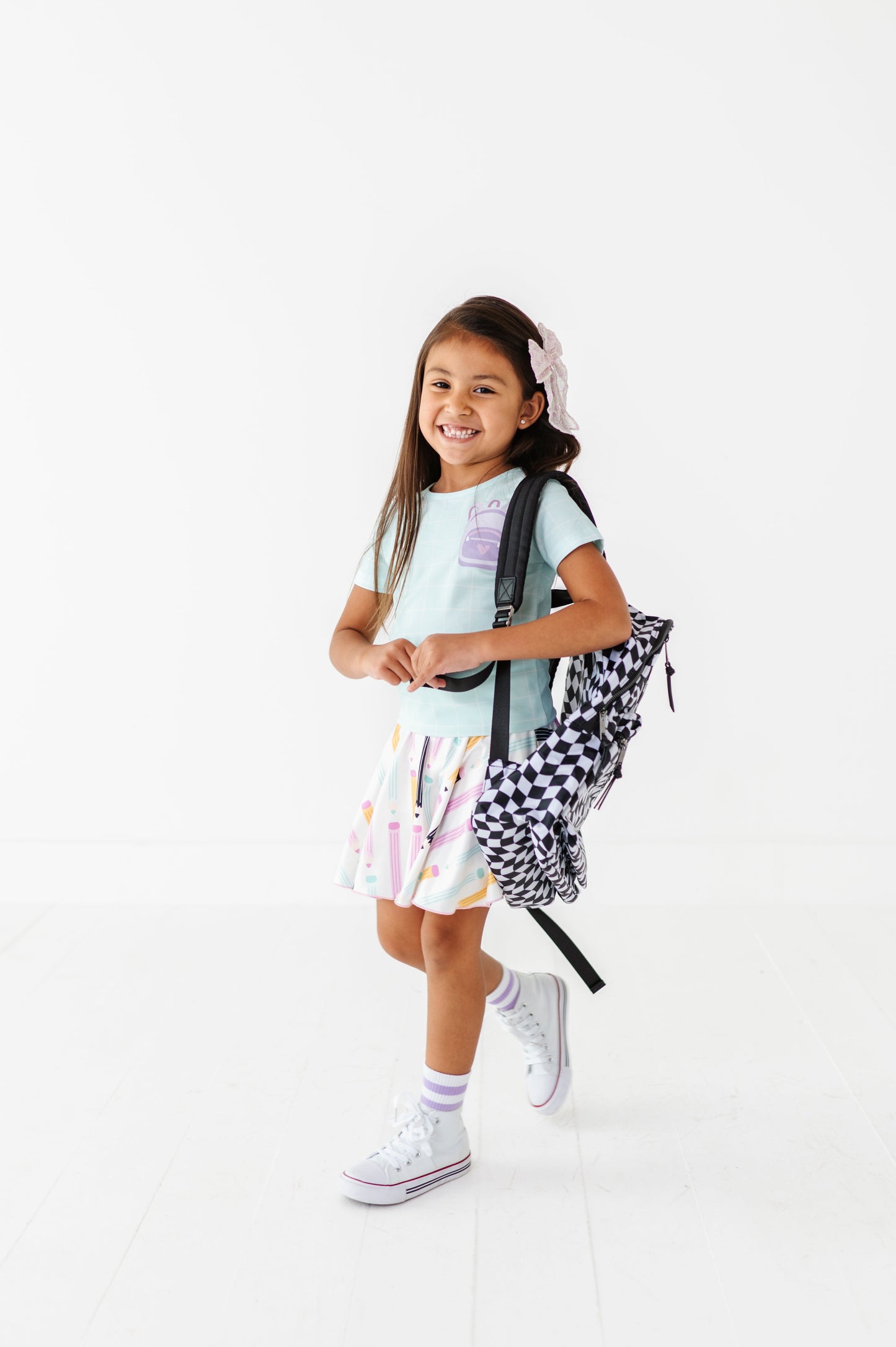 Purple Pocket Backpack Gridded Mint Tee