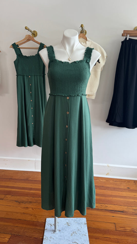 Smocked Button Down Midi Dress