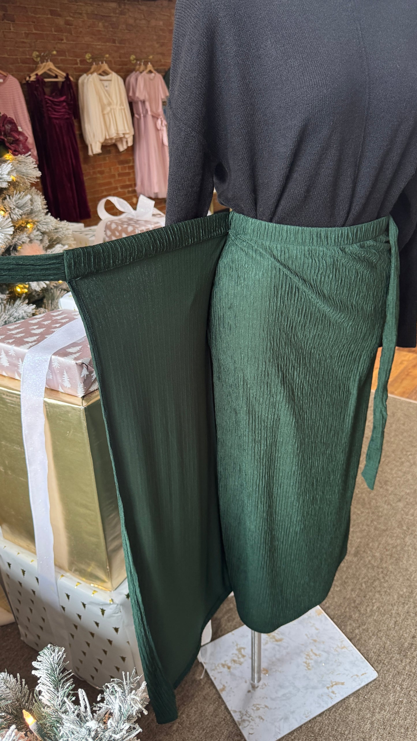 Hunter Green Wrap Midi Skirt