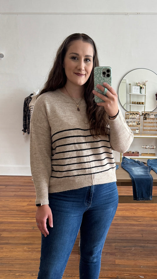 Front Seam Striped Sweater: Black Stripe