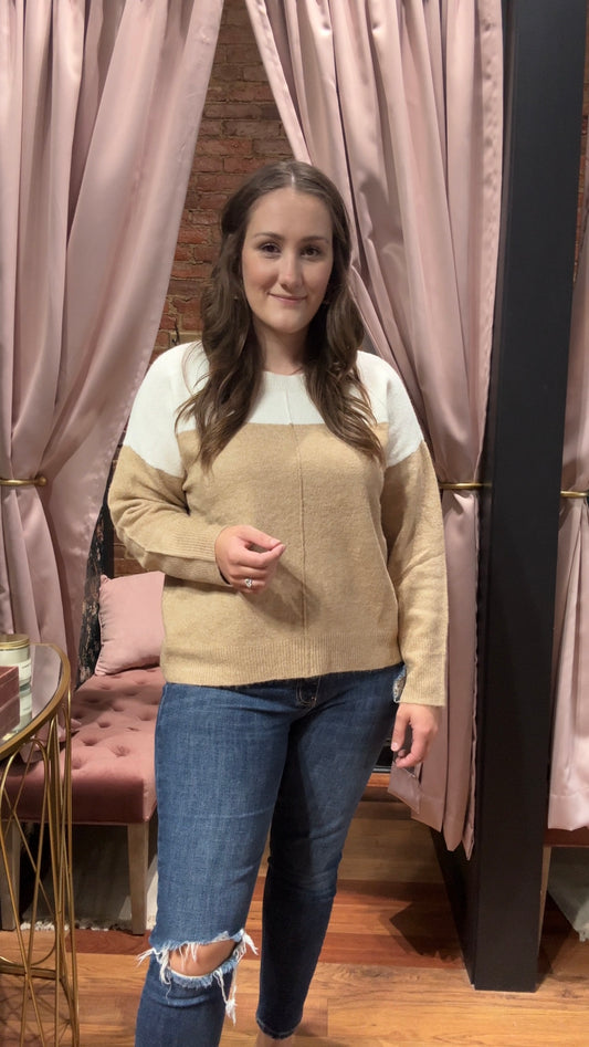 Color Block Sweater: Tan