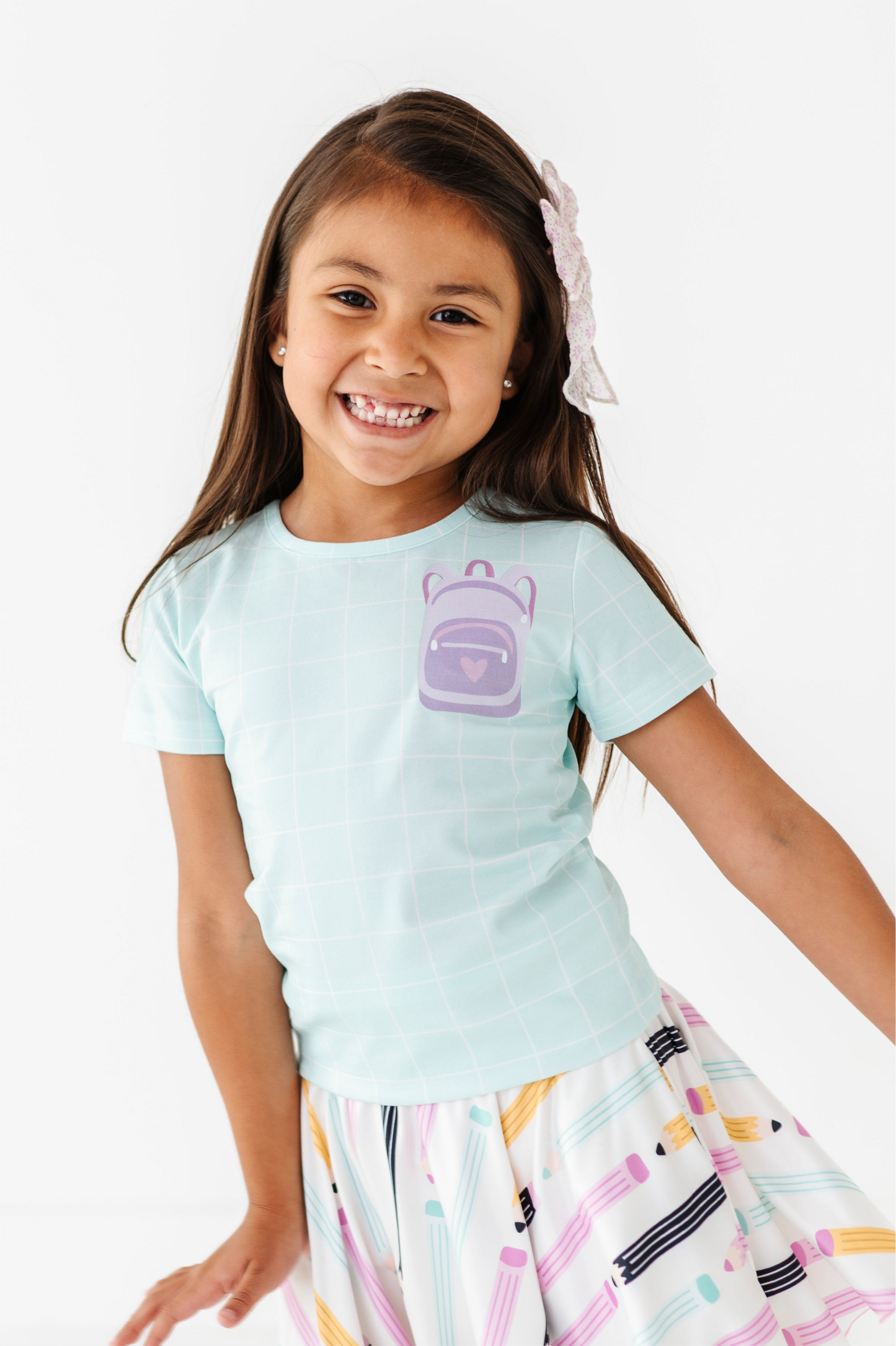 Purple Pocket Backpack Gridded Mint Tee