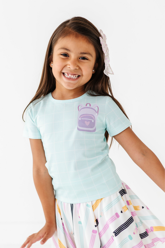 Purple Pocket Backpack Gridded Mint Tee