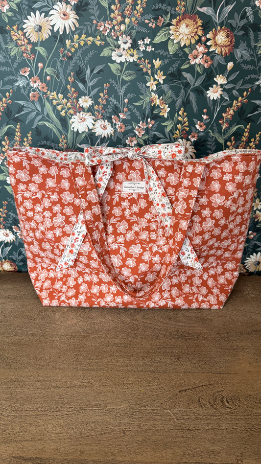 Handmade By Samantha XL Tote Bag: Fall Floral With Bow Tie Closure