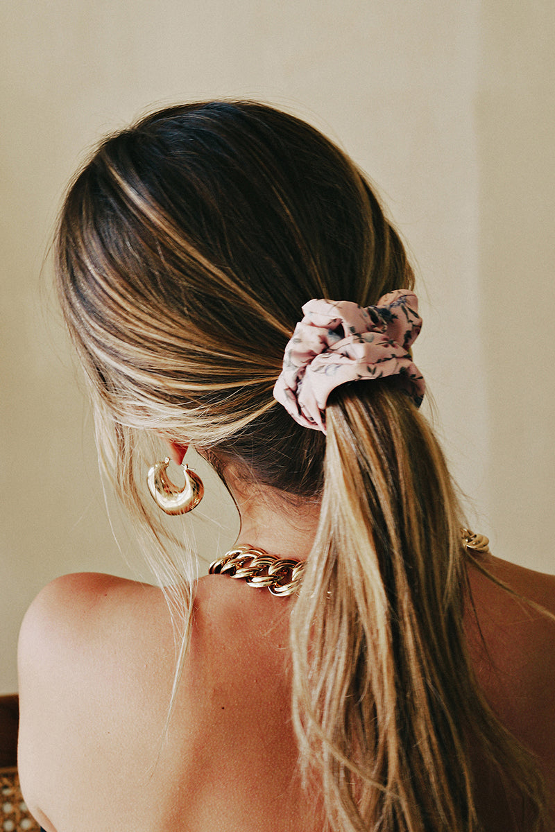 Pink Floral Scrunchie