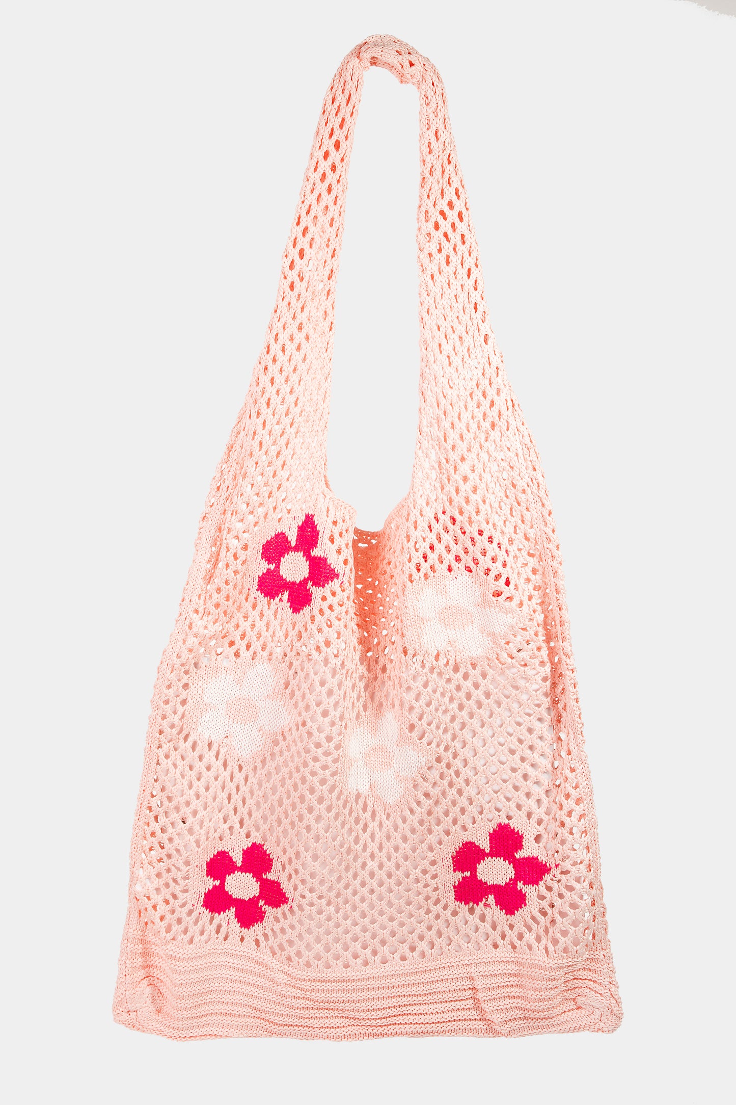 Pink Floral Knit Tote Bag