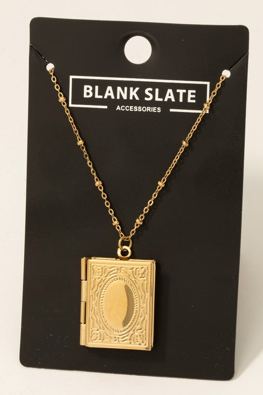 Stainless Steel Book Locket Necklace