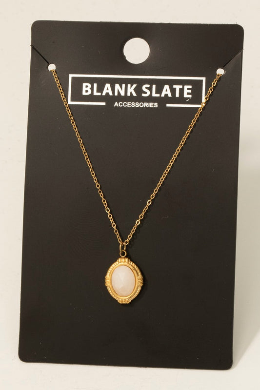 Stainless Steel Ivory Stone Pendant Necklace