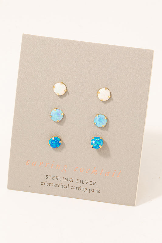Sterling Silver Opal Stud Earring Set