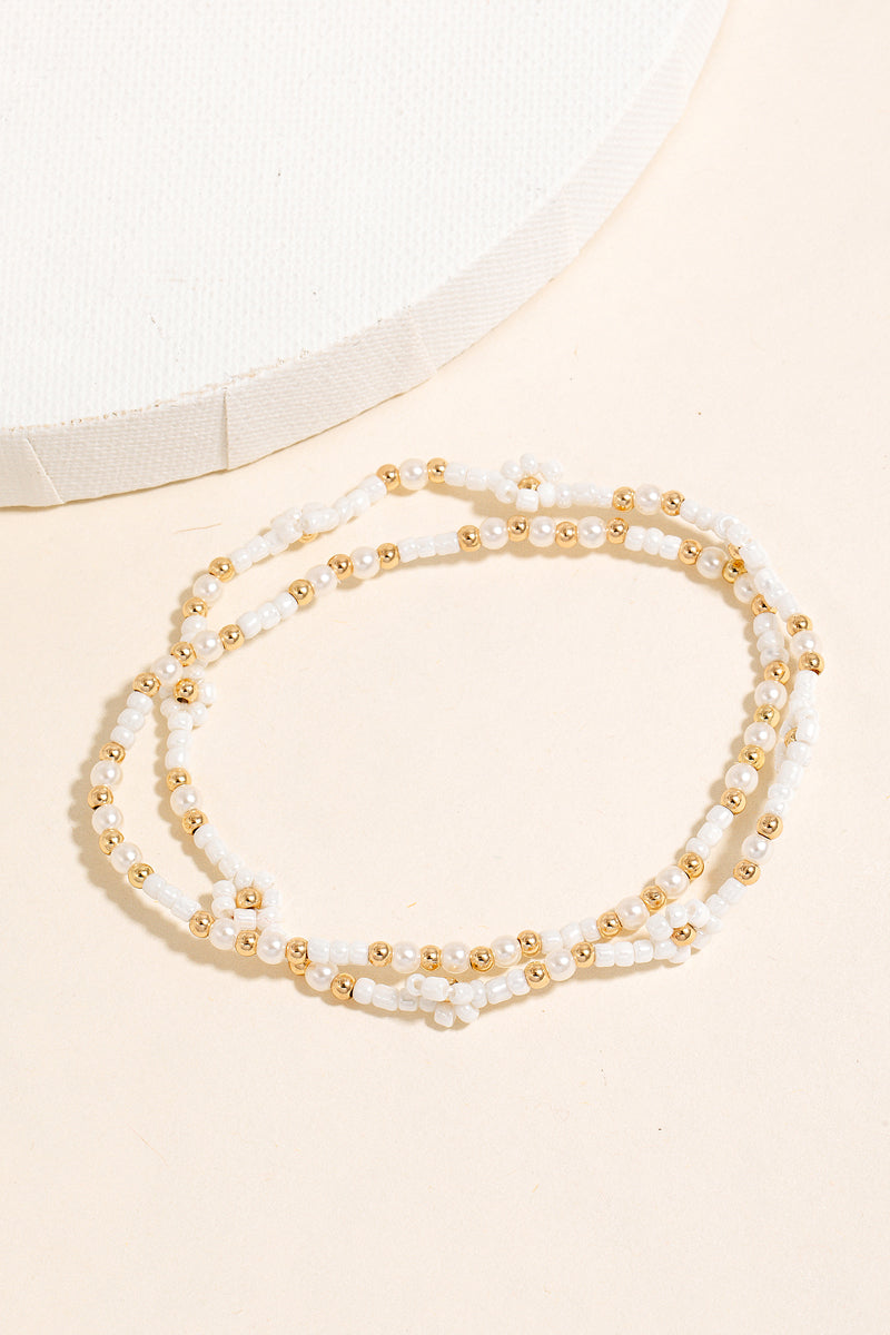 Beaded Flower Bracelet: White