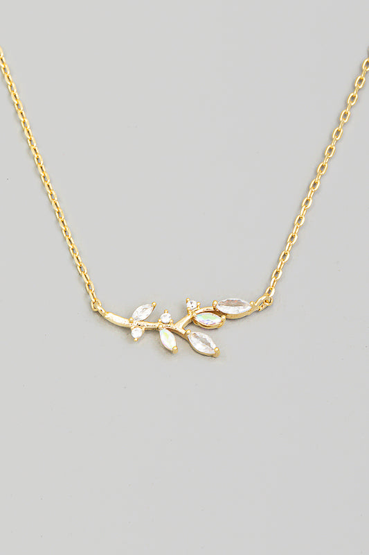 Dainty Rhinestone Leaf Necklace