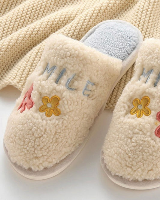 "Smile" Ivory Embroidered Slippers