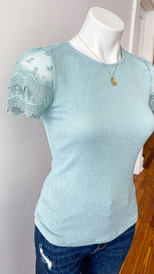 Mint Lace Sleeve Top